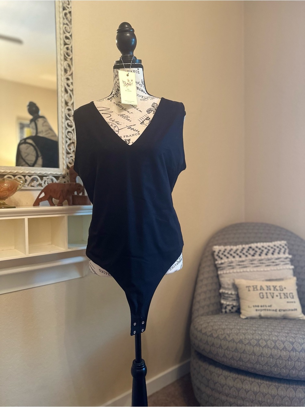 Dynamite Black V-Neck Bodysuit One-Piece  - Classic Solid
